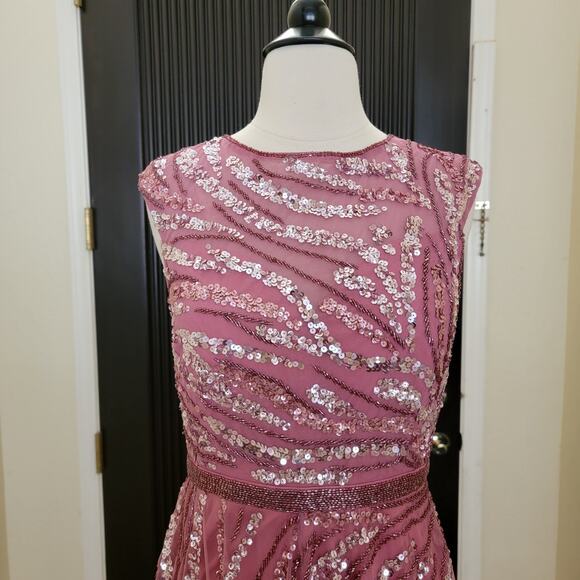 Mac Duggal 5445 Purple Pink 4 Embellished Cap Sleeve Evening Gown Formal Dress - Picture 9 of 13